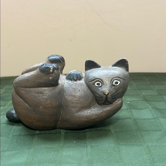 Vintage Handcrafted Wooden Cat Figurine - Picture 1 of 10